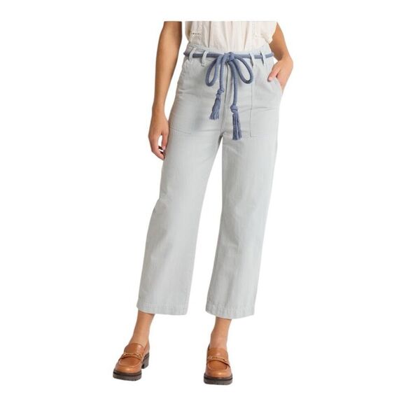 The Great. The Voyager rope belt cropped cotton pants in blue size 28 NWT
